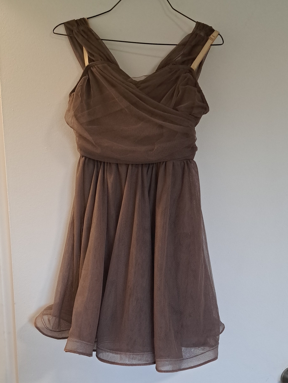 Weissman Taupe Layered Tulle Dance Dress
